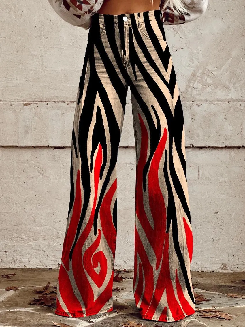 Joskaa 2000s fashion 2024 New 3D Thermal Transfer Flared Pants Simulation Denim Trousers Loose Pants